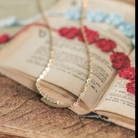 UltraDelicate Dainty 14K Gold Plated Pavé Crystal Arc Pendant Clavicle Necklace - Picture 7 of 10